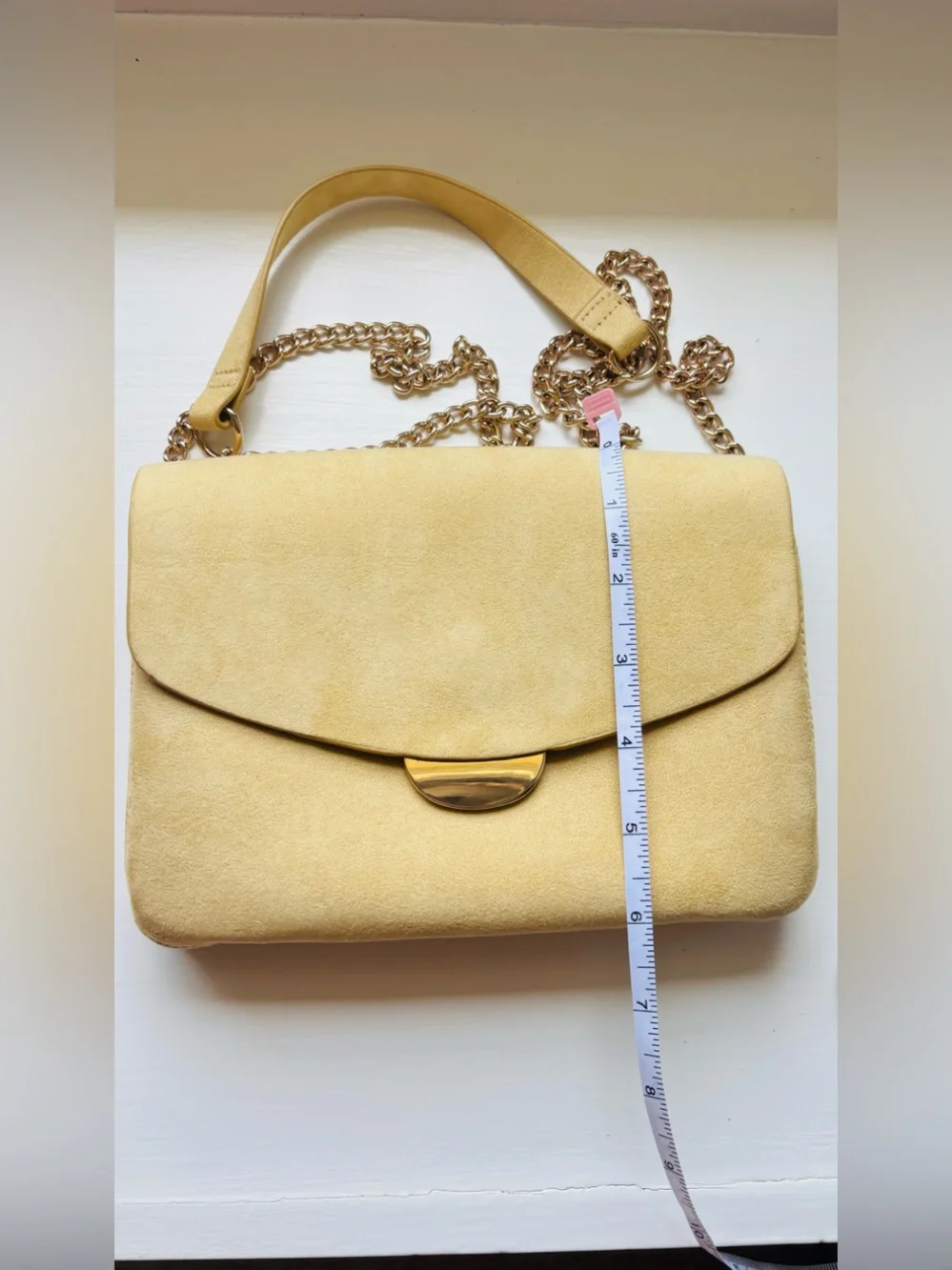 H&M Yellow Suede Crossbody Bag with Gold Chain Strap - Picture 11 of 13